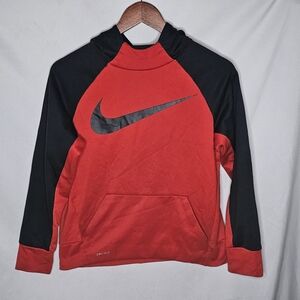 Youth Boys Nike Dri Fit Red and Black Pullover Hoodie Swoosh Logo Pocket Size L